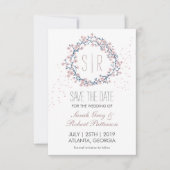 花のピンクの花のリース結婚式の日付を保存 セーブザデート (正面)