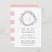 花のピンクの花のリース結婚式の日付を保存 セーブザデート (正面/裏面)