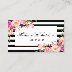 花のピンクの赤面のストライプな美容師のアポイントメント 予約カード