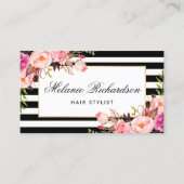 花のピンクの赤面のストライプな美容師のアポイントメント 予約カード