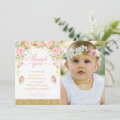 花のピンクの金ゴールドのサンキューカードのピンク及び金ゴールド サンキューカード (スタンド正面)