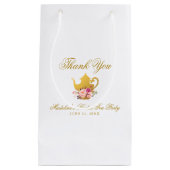 花のピンクの金ゴールドのブライダルシャワーのお茶会 スモールペーパーバッグ (正面)