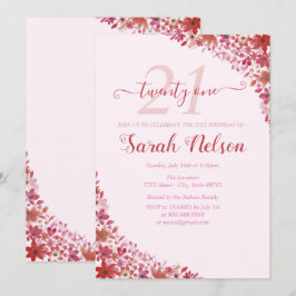 花のピンクの21歳の誕生日招待状 招待状