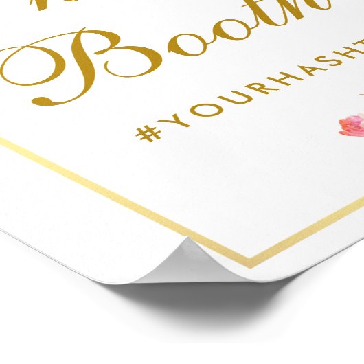 花のピンクゴールド ウェディング フォトブース ポスター (角)