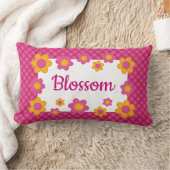 花のピンクパーソナライズされたの明るい赤紫色 ランバークッション (ブランケット)