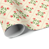 花のピンク及び緑のキルトの民芸パターン ラッピングペーパー (ロールコーナー)