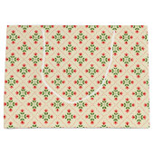 花のピンク及び緑のキルトの民芸パターン ラージペーパーバッグ (正面)