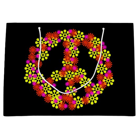 花のピースサイン ラージペーパーバッグ (正面)