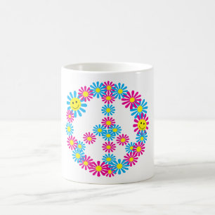 花のピースサインwの顔 コーヒーマグカップ