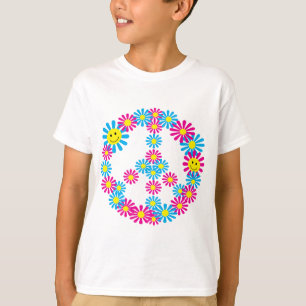 花のピースサインwの顔 tシャツ