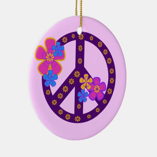 花のピースマークのTシャツおよびギフト セラミックオーナメント (右)