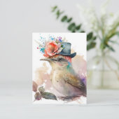 花のファンシー水彩帽子の鳥 ポストカード (スタンド正面)