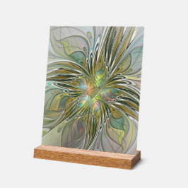 花のファンタジー モダン フラクタルアート ゴールドの花 アクリルサイン