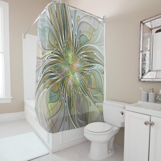 花のファンタジー モダン フラクタルアート ゴールドの花 シャワーカーテン (インサイチュ)