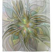 花のファンタジー モダン フラクタルアート ゴールドの花 シャワーカーテン (正面)