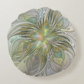 花のファンタジー モダン フラクタルアート ゴールドの花 ラウンドクッション (裏面)