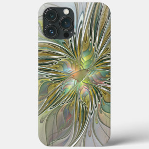花のファンタジー モダン フラクタルアート ゴールドの花 iPhone 13 PRO MAXケース