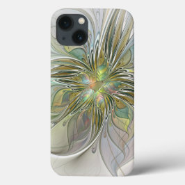 花のファンタジー モダン フラクタルアート ゴールドの花 iPhone 13ケース