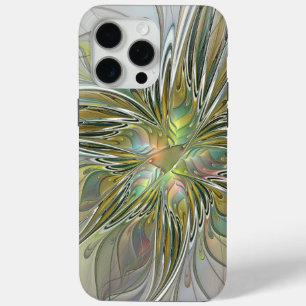 花のファンタジー モダン フラクタルアート ゴールドの花 iPhone 15 PRO MAXケース