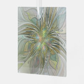 花のファンタジー モダン フラクタル アート ゴールドの花 ガラスオーナメント (正面左)