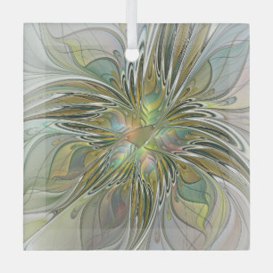 花のファンタジー モダン フラクタル アート ゴールドの花 ガラスオーナメント