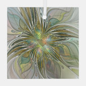 花のファンタジー モダン フラクタル アート ゴールドの花 ガラスオーナメント (裏面)