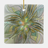 花のファンタジー モダン フラクタル アート ゴールドの花 セラミックオーナメント (裏面)