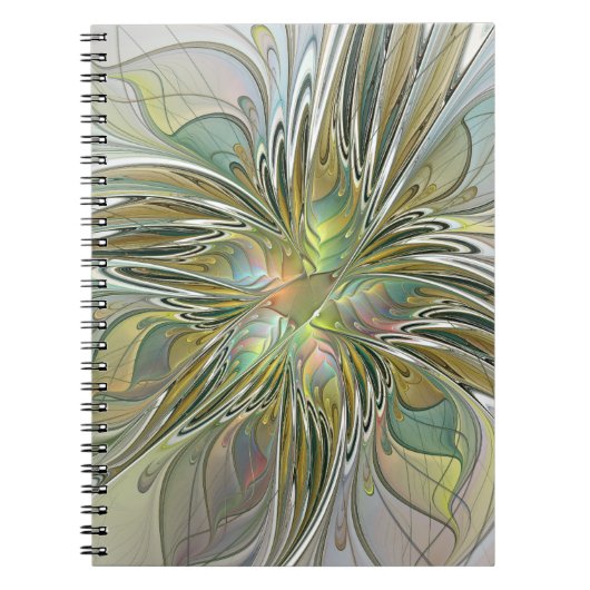 花のファンタジー モダン フラクタル アート ゴールドの花 ノートブック (正面)