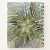 花のファンタジー モダン フラクタル フラワー W. ゴールド ネーム ノートブック (裏面)