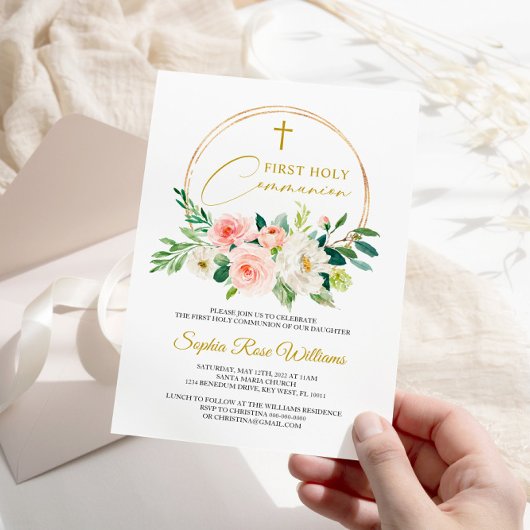 花のファースト ホーリー コミュニオン 招待状