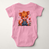 「花のフィールドに可愛いキツネのボディスーツ» ベビーボディスーツ (裏面)