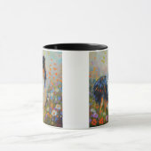 花のフィールドのラフなコリー – 印象派 マグカップ (中央)