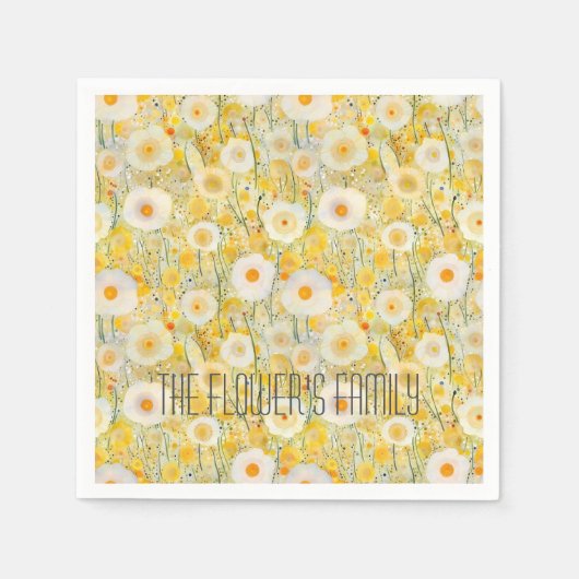 花のフィールドイエローオレンジ自然ハッピーおもしろい スタンダードカクテルナプキン (正面)