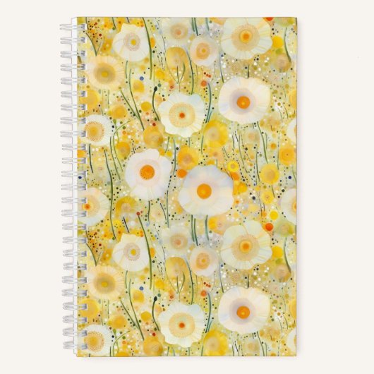 花のフィールドイエローオレンジ自然ハッピーおもしろい ノートブック (正面)