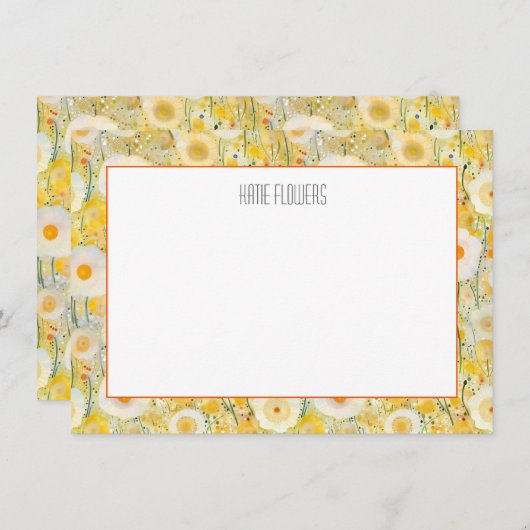 花のフィールド名イエローオレンジ自然美しい ノートカード (正面/裏面)