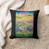 花のフィールド紫色のピンクの白いデジタルアート クッション (ブランケット)