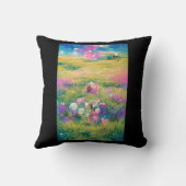 花のフィールド紫色のピンクの白いデジタルアート クッション (裏面)