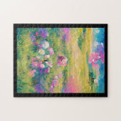 花のフィールド紫色のピンクの白いデジタルアート ジグソーパズル (横)