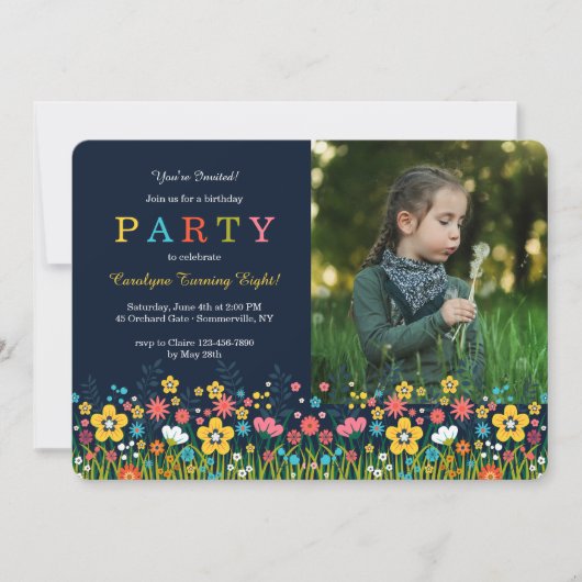 花のフィールド長方形写真招待状 招待状 (正面)