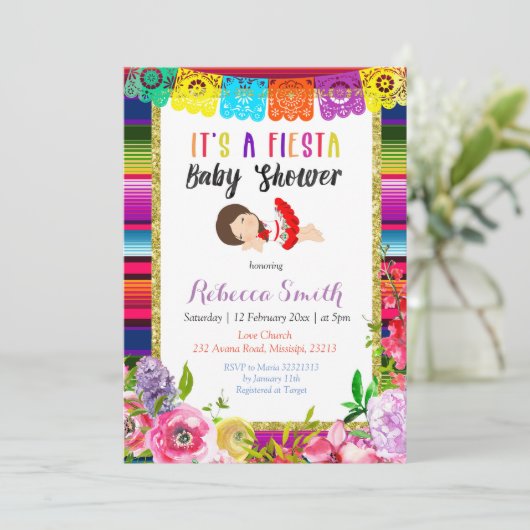 花のフェスタのベビーシャワーの陽気な招待状の女の子 招待状 (スタンド正面)