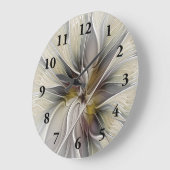 花のフラクタル、アース・カラーのファンタジーの花 ラージ壁時計 (傾斜)