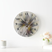 花のフラクタル、アース・カラーのファンタジーの花 ラージ壁時計 (ホーム)