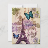 花のフランス人のエッフェル塔のパリの誕生会 招待状 (正面)
