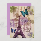 花のフランス人のエッフェル塔のパリの誕生会 招待状 (正面/裏面)