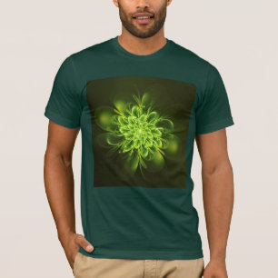 花のフラ白熱［赤熱］光を放つクタル輝き緑 Tシャツ