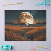 花のフルムーンオレンジ色のフィールドのデコページ 薄葉紙 (クラフト)