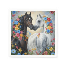 花のフレームに囲まれたペーパーナプキン馬