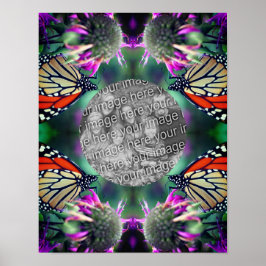 花のフレームに独自の（昆虫）オオカバマダラ、モナーク蝶を作成 ポスター