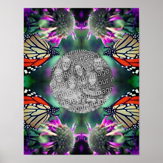 花のフレームに独自の(昆虫)オオカバマダラ、モナーク蝶を作成 ポスター (正面)