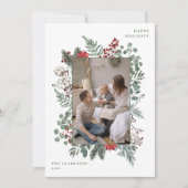 花のフレームのクリスマスホリデー写真 シーズンカード (正面)
